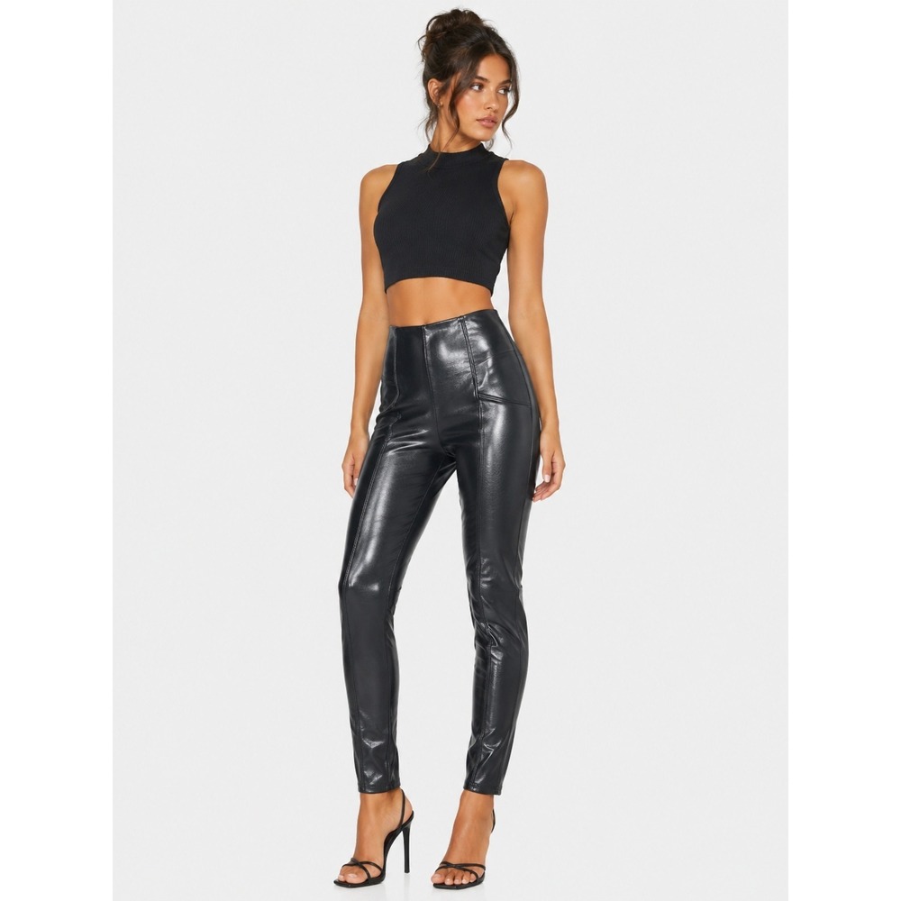 Spanx Faux Vegan Leather Patent Leggings Navy Blue High Rise M